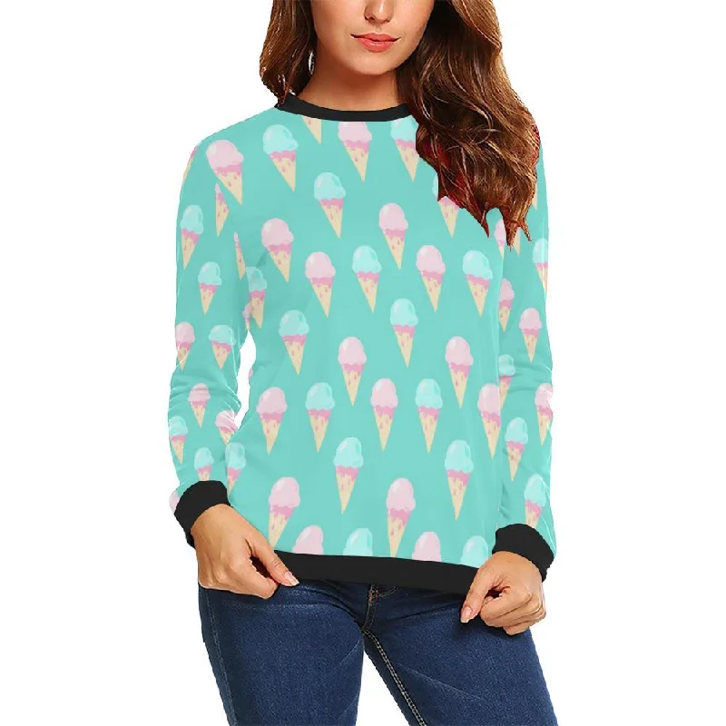 Ice Cream Cone Pastel Pattern Print Women Crewneck Sweatshirt Hoodie with Exposed Zipper Edgy Industrial Ice Cream Cone Pastel Pattern Print Women Crewneck Sweatshirt Hoodie with Exposed Zipper Edgy Industrial