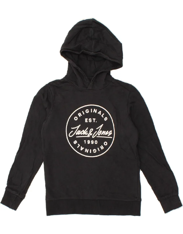 JACK & JONES Boys Graphic Hoodie Jumper 9-10 Years Black Cotton Hoodie with Hem Drawcord Adjustable Customizable JACK & JONES Boys Graphic Hoodie Jumper 9-10 Years Black Cotton Hoodie with Hem Drawcord Adjustable Customizable