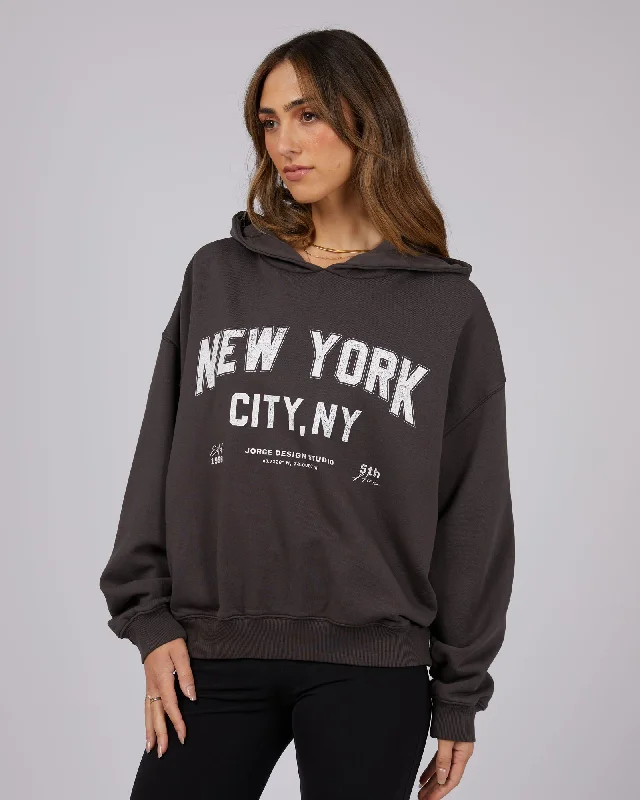 JORGE NEW YORK HOODIE WASHED BLACK Hoodie with Frayed Bohemian Relaxed