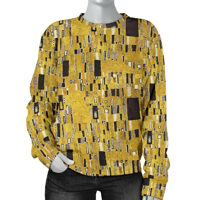 Klimt Gold Print Pattern Women's Sweatshirt Hoodie with Hem Contrast Bold Stylish