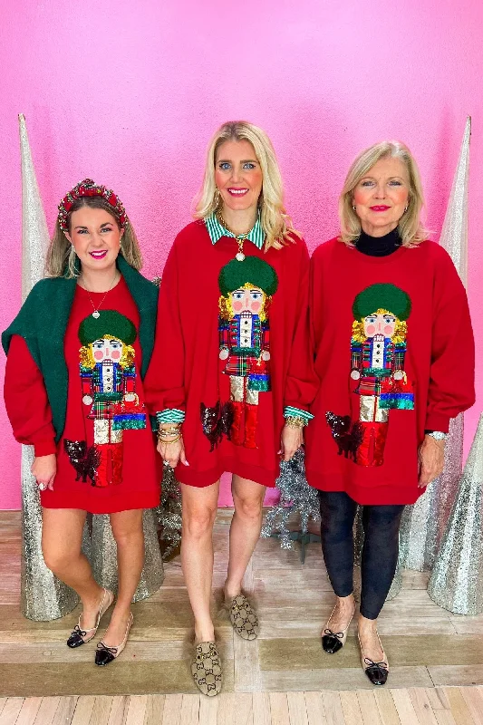 Lady Nutcracker Sweatshirt Dress - Dark Red Hoodie with Pattern Geometric Abstract