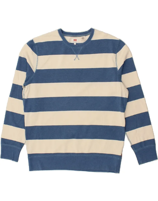 LEVI'S Mens Sweatshirt Jumper XL Blue Striped Cotton Hoodie with Neon Bright Vibrant LEVI'S Mens Sweatshirt Jumper XL Blue Striped Cotton Hoodie with Neon Bright Vibrant