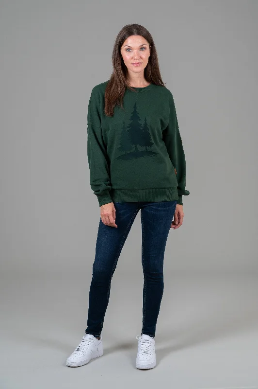 Lone Pines Print Sweatshirt Deep Forest Hoodie with Zipper Placket Modern Functional Lone Pines Print Sweatshirt Deep Forest Hoodie with Zipper Placket Modern Functional