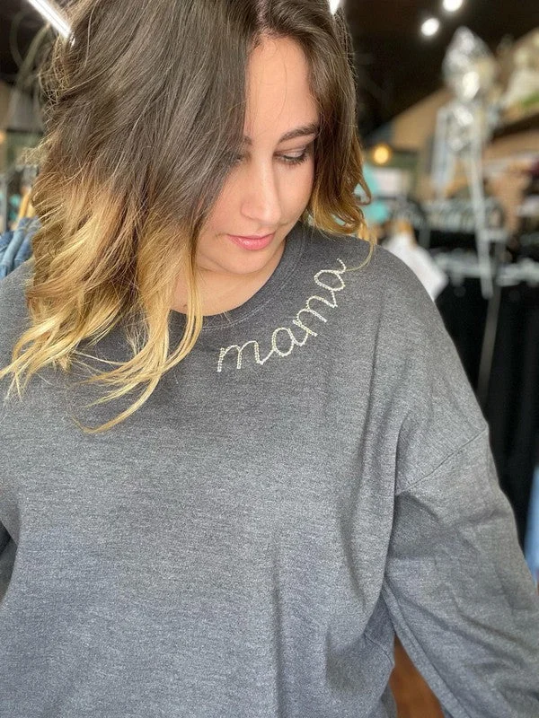 Mama Embroidery Sweatshirt Zip Hoodie Drawstring Kangaroo Pocket