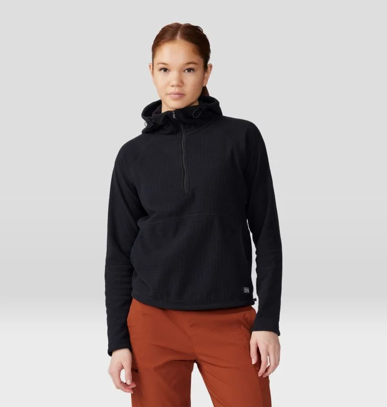 Women's Summit Grid Half-Zip Hoodie - Black Zip Hoodie Drawstring Kangaroo Pocket