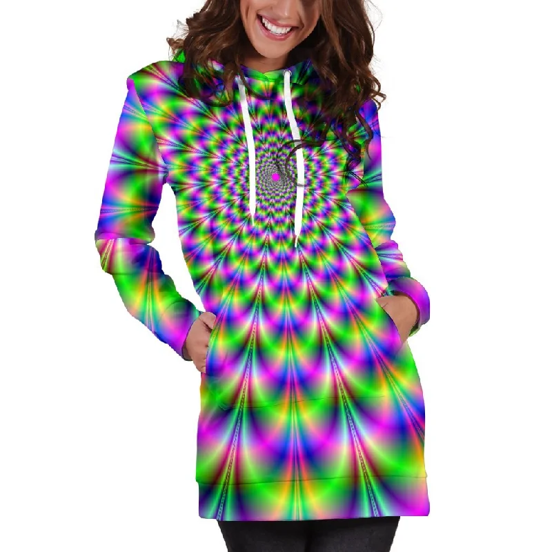 Neon Psychedelic Optical Illusion Pullover Hoodie Dress Hoodie with Button Classic Timeless Neon Psychedelic Optical Illusion Pullover Hoodie Dress Hoodie with Button Classic Timeless