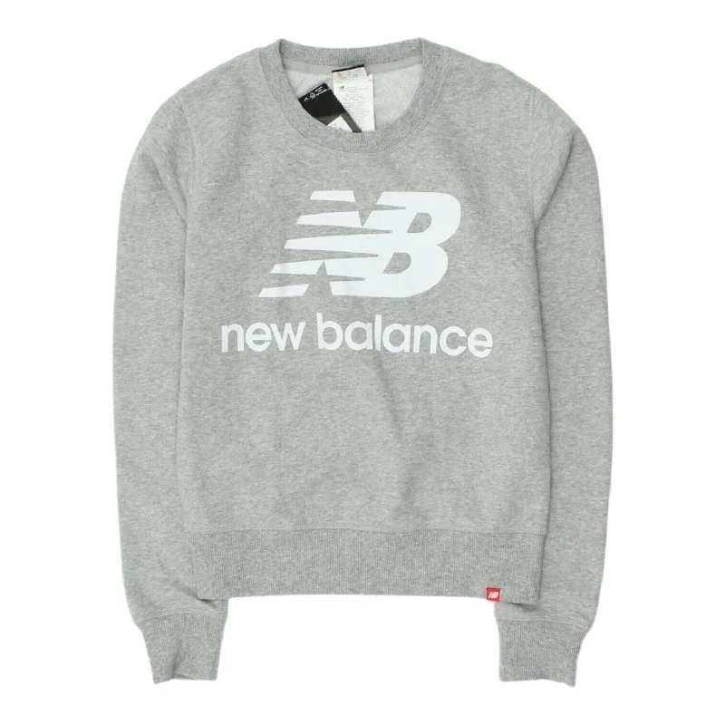 New Balance Womens Grey Sweatshirt | Spellout Logo Sportswear Jumper VTG Hoodie with Distressed Vintage Worn New Balance Womens Grey Sweatshirt | Spellout Logo Sportswear Jumper VTG Hoodie with Distressed Vintage Worn
