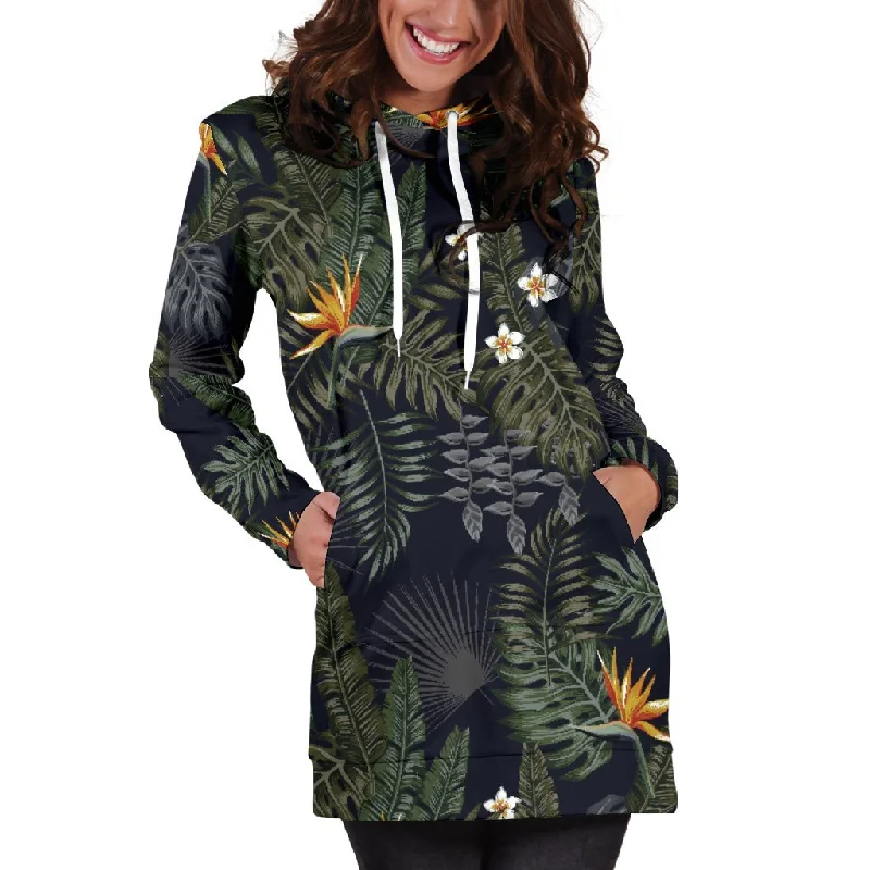Night Tropical Hawaii Pattern Print Pullover Hoodie Dress Hoodie with Side Slits Relaxed Casual Night Tropical Hawaii Pattern Print Pullover Hoodie Dress Hoodie with Side Slits Relaxed Casual