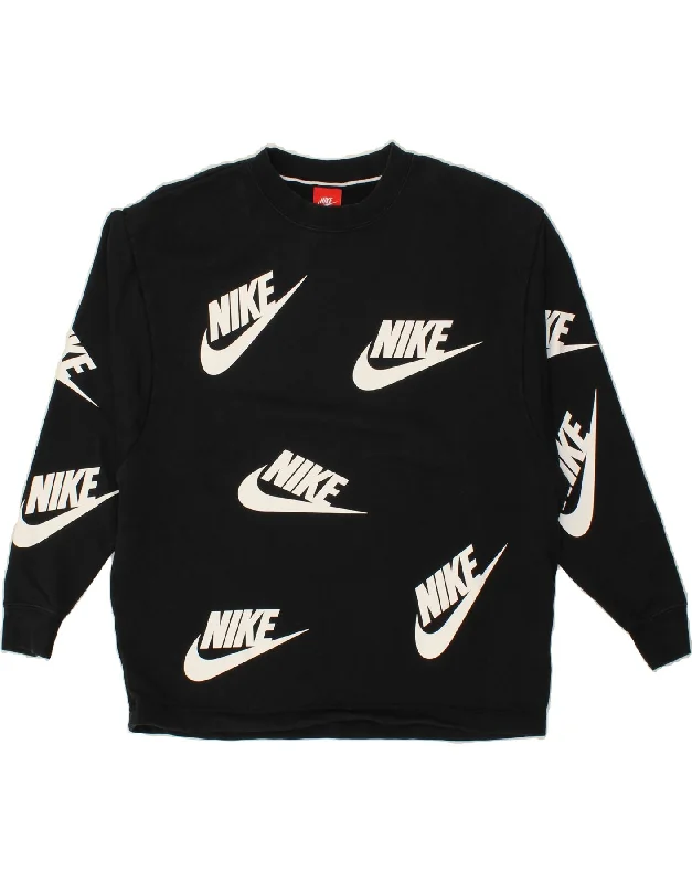 NIKE Mens Graphic Sweatshirt Jumper Medium Black Hoodie with Hem Applique Textured Unique NIKE Mens Graphic Sweatshirt Jumper Medium Black Hoodie with Hem Applique Textured Unique