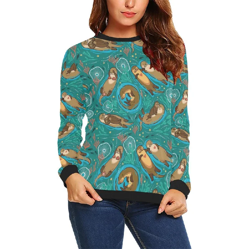 Otter Print Pattern Women Crewneck Sweatshirt Hoodie with Camouflage Military Edgy