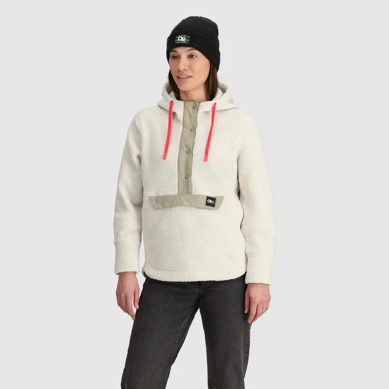 Women's Grayland Fleece Pullover Hoodie - Oyster Hoodie with Hem Lace Feminine Delicate Women's Grayland Fleece Pullover Hoodie - Oyster Hoodie with Hem Lace Feminine Delicate