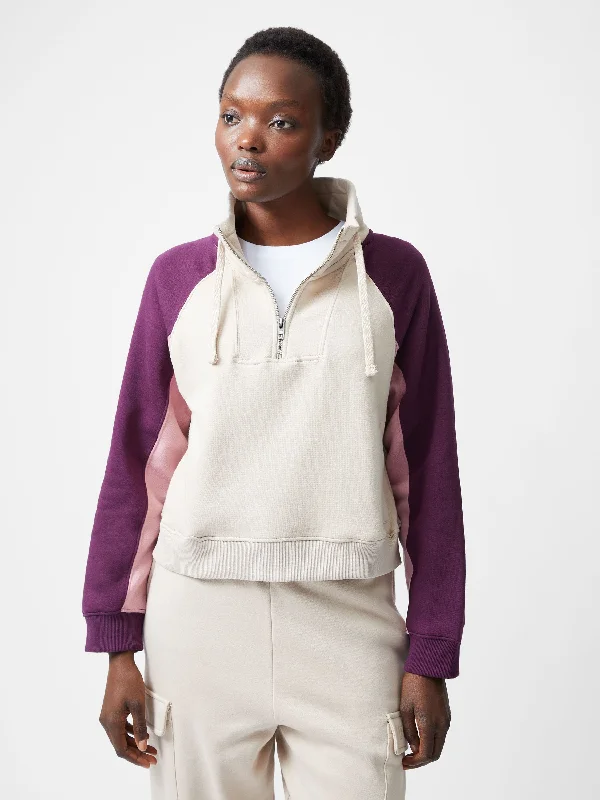 Panel Half Zip Funnel Neck Sweatshirt Hoodie with High Neck Warm Protective
