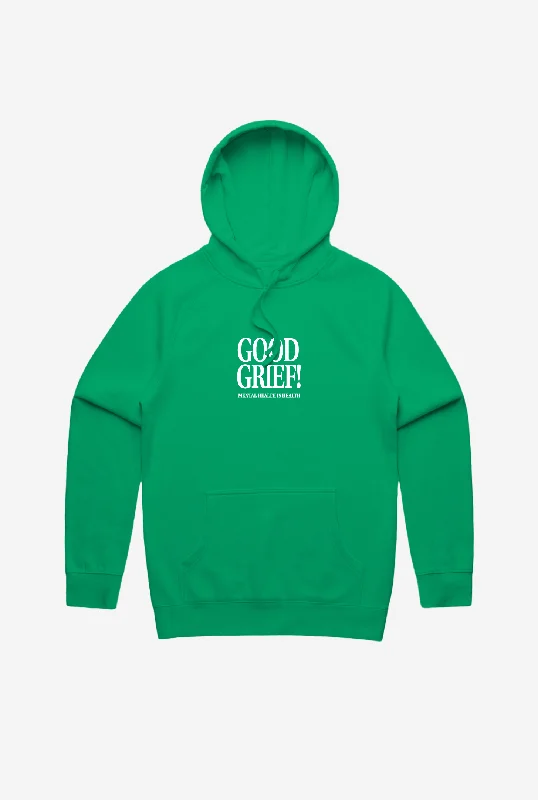 Peanuts Mental Health is Health Good Grief! Hoodie - Kelly Green Hoodie with Stripes Bold Sporty Peanuts Mental Health is Health Good Grief! Hoodie - Kelly Green Hoodie with Stripes Bold Sporty
