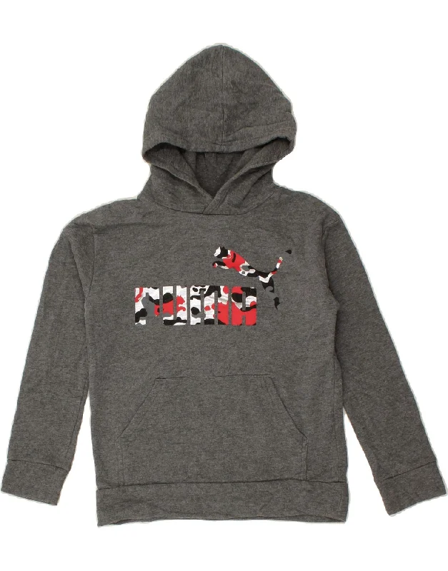 PUMA Boys Graphic Hoodie Jumper 10-11 Years Medium Grey Cotton Hoodie with Hem Embroidery Detailed Premium PUMA Boys Graphic Hoodie Jumper 10-11 Years Medium Grey Cotton Hoodie with Hem Embroidery Detailed Premium