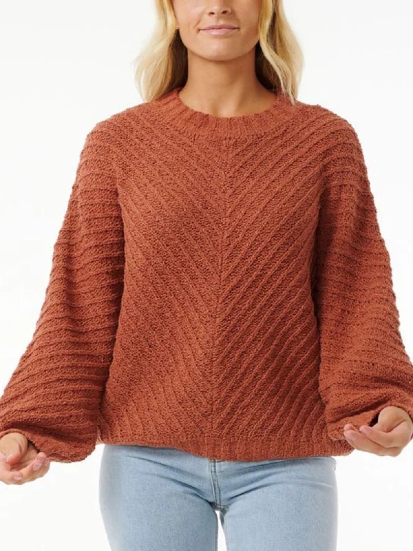Classic Surf Knit Crewneck Sweatshirt Hoodie with Puffed Sleeves Voluminous Trendy