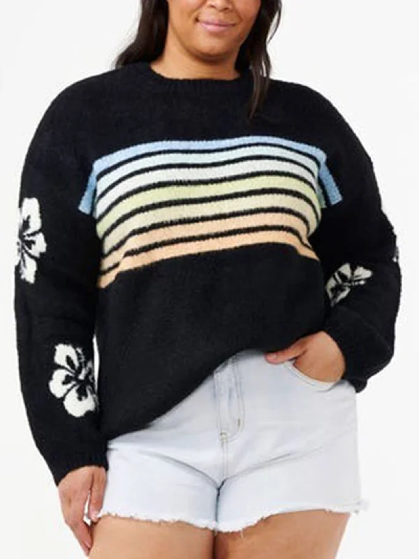 High Tide Hibiscus Stripe Crewneck Sweatshirt Hoodie with Hem Detail Decorative Unique High Tide Hibiscus Stripe Crewneck Sweatshirt Hoodie with Hem Detail Decorative Unique