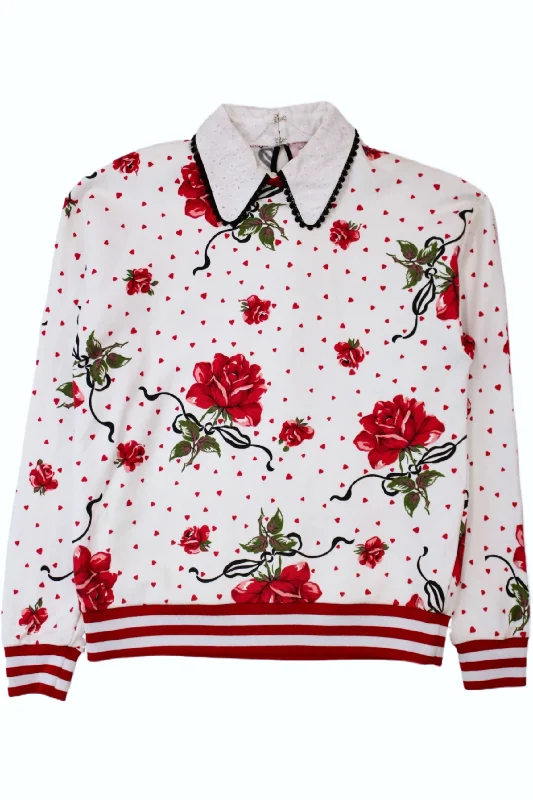 Rodarte - Rose Sweatshirt Hoodie with Half-Zip Sporty Casual