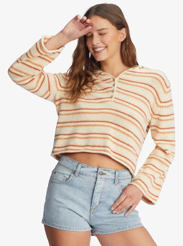 Side Swipe Poncho Hoodie - Tapioca Retro Rays Stripe Hoodie with Lace Feminine Delicate Side Swipe Poncho Hoodie - Tapioca Retro Rays Stripe Hoodie with Lace Feminine Delicate