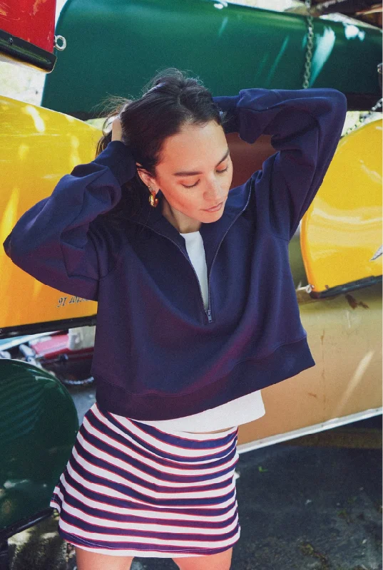 Smith & Quinn Nora Sweatshirt in Navy Hoodie with Side Slits Relaxed Casual