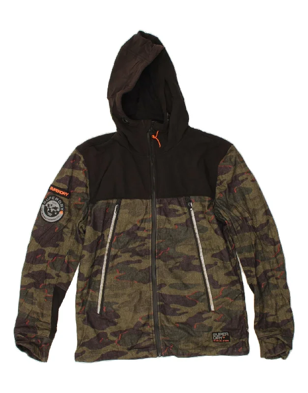 SUPERDRY Womens Zip Hoodie Sweater UK 16 Large Khaki Camouflage Polyester Hoodie with Thumb Holes Functional Cozy SUPERDRY Womens Zip Hoodie Sweater UK 16 Large Khaki Camouflage Polyester Hoodie with Thumb Holes Functional Cozy