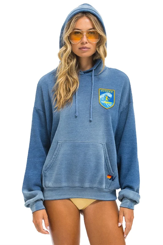 SURFER WAVE PATCH PULLOVER RELAXED HOODIE - FADED WATER Hoodie with Back Slit Movement Comfort SURFER WAVE PATCH PULLOVER RELAXED HOODIE - FADED WATER Hoodie with Back Slit Movement Comfort