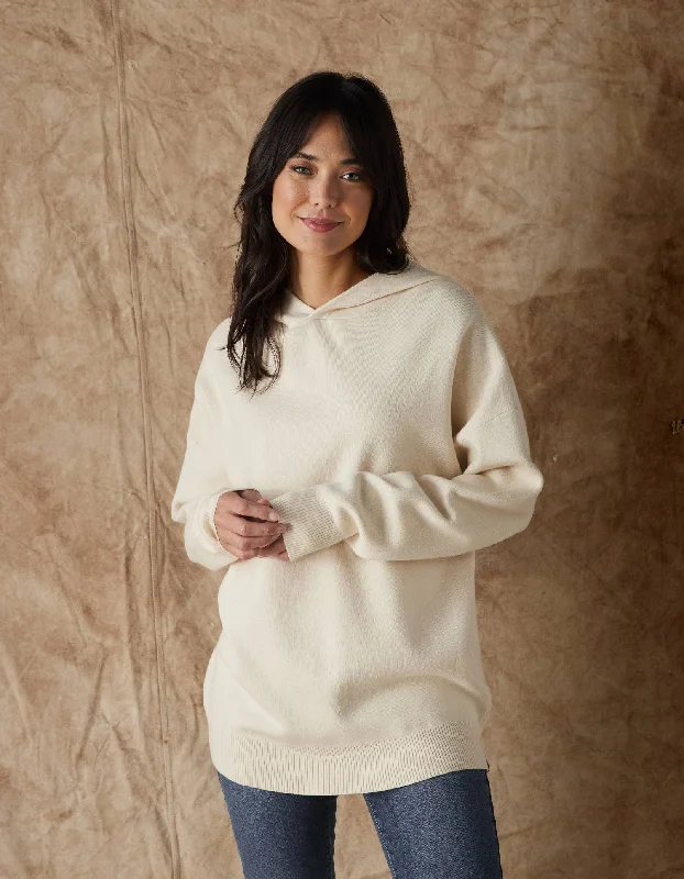 Taylor Sweater Hoodie in Cream Hoodie with Hem Lace Feminine Delicate