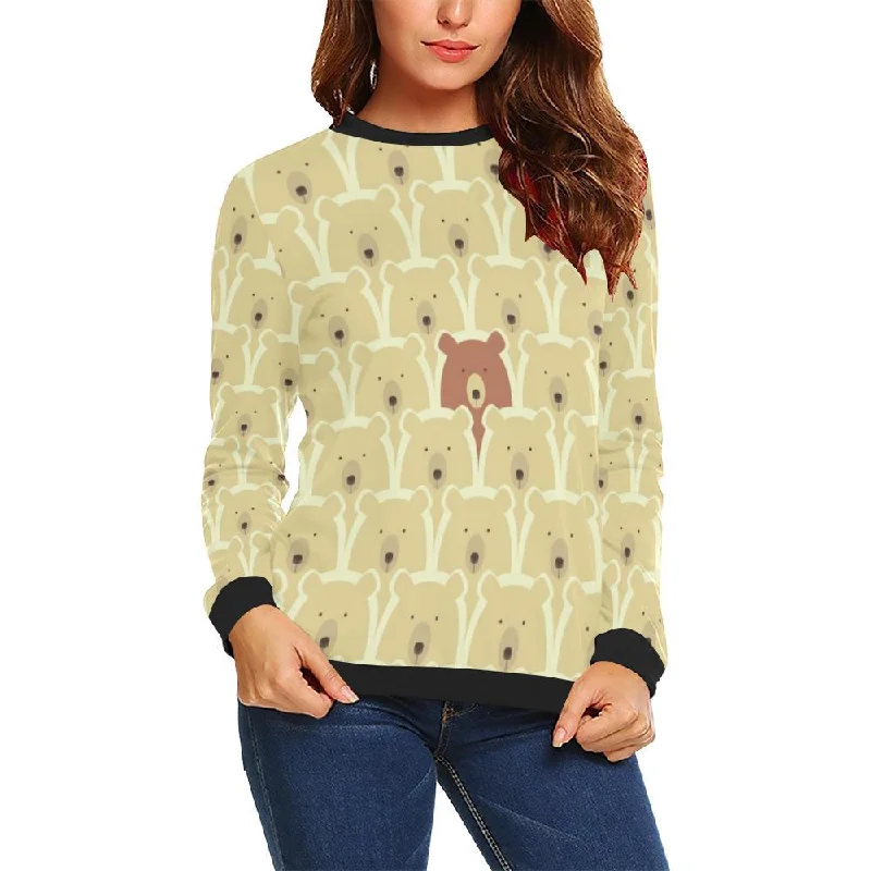 Teddy Bear Pattern Print Women Crewneck Sweatshirt Hoodie with Lining Warm Insulated Teddy Bear Pattern Print Women Crewneck Sweatshirt Hoodie with Lining Warm Insulated