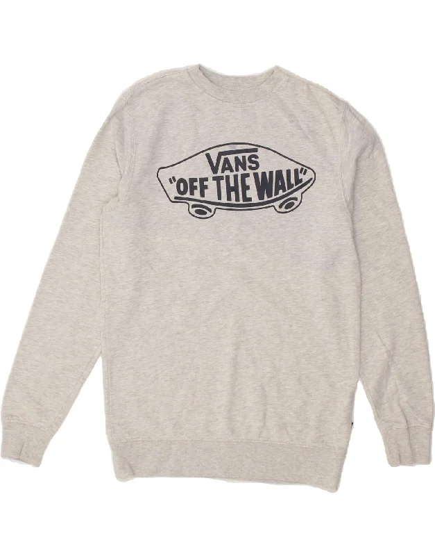 VANS Mens Graphic Sweatshirt Jumper XS Grey Cotton Hoodie with Fur Luxurious Winter