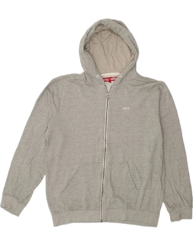 VANS Mens Zip Hoodie Sweater Large Grey Cotton Cotton Hoodie Fleece Lining Warmth