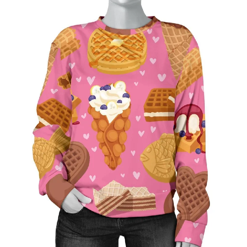 Waffle Dessert Pattern Print Women's Sweatshirt Hoodie with Typography Text Message
