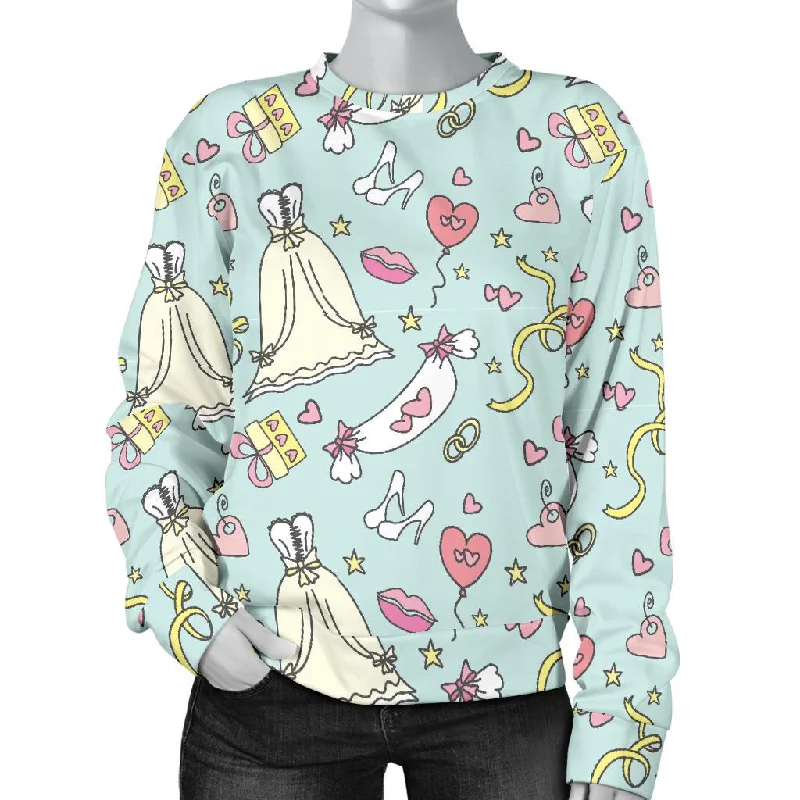 Wedding Pastel Pattern Print Women's Sweatshirt Hoodie with Ribbed Cuffs Snug Fit Comfort