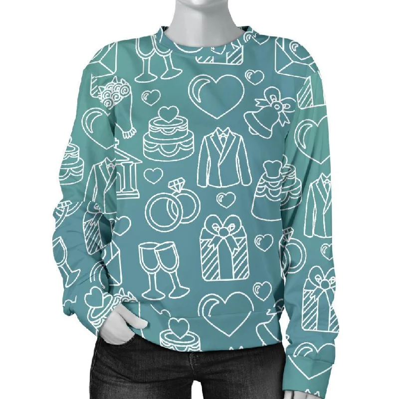 Wedding Pattern Print Women's Sweatshirt Hoodie with Hem Applique Textured Unique