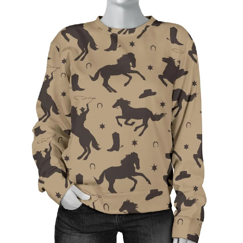 Western Cowboy Print Pattern Women's Sweatshirt Hoodie with Belted Waist Structured Tailored Western Cowboy Print Pattern Women's Sweatshirt Hoodie with Belted Waist Structured Tailored