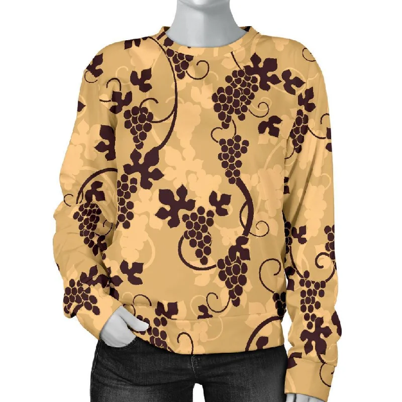 Wine Grape Pattern Print Women's Sweatshirt Hoodie with Ribbed Hem Stretchable Secure Wine Grape Pattern Print Women's Sweatshirt Hoodie with Ribbed Hem Stretchable Secure