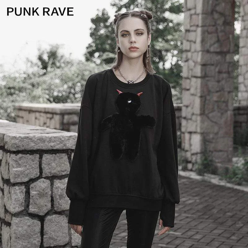 Women's Punk Devil Embroidered Sweatshirt Hoodie with Hood Adjustable Protection