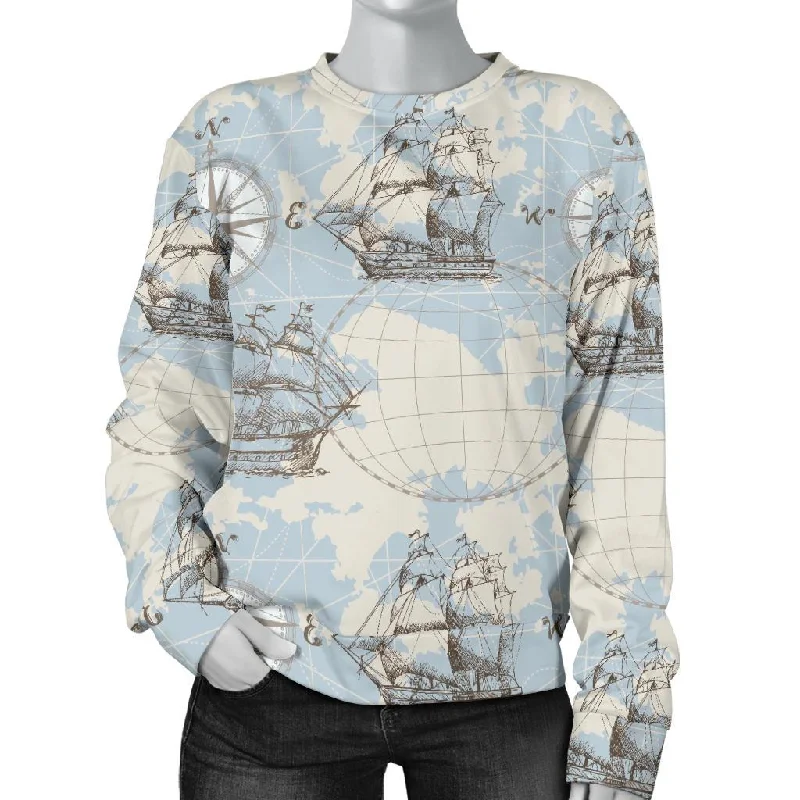 World Print Map Pattern Women's Sweatshirt Hoodie with Bell Sleeves Flared Feminine