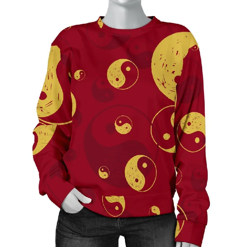 Yin Yang Red Pattern Print Women's Sweatshirt Hoodie with Reflective Safety Nightwear Yin Yang Red Pattern Print Women's Sweatshirt Hoodie with Reflective Safety Nightwear