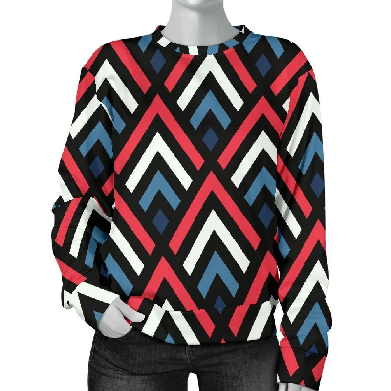 Zig Zag Print Pattern Women's Sweatshirt Hoodie with Drawstring Waist Adjustable Fitted