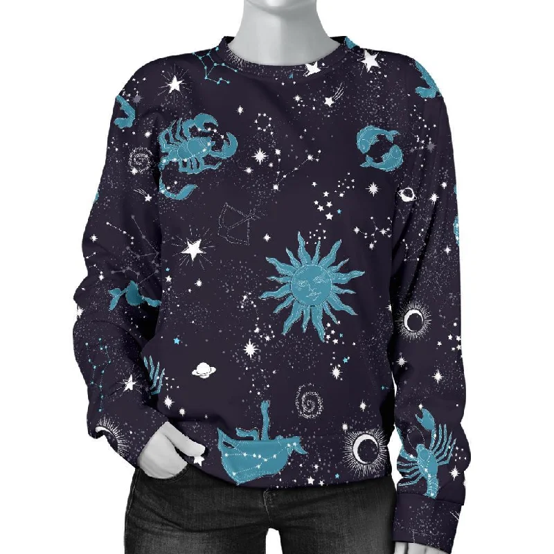 Zodiac Constellation Pattern Print Women's Sweatshirt Hoodie with Full-Zip Functional Layering Zodiac Constellation Pattern Print Women's Sweatshirt Hoodie with Full-Zip Functional Layering