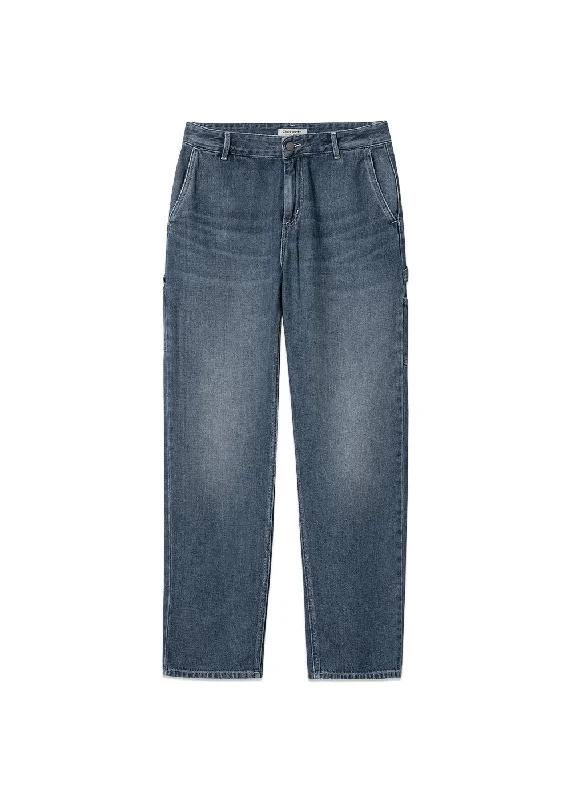 W Pierce Pant Straight - Blue Dark Used Wash Chic Wool Trousers