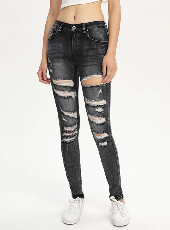 SLIM-FIT PERSONALITY BROKEN PENCIL PANTS Comfortable Denim Pants