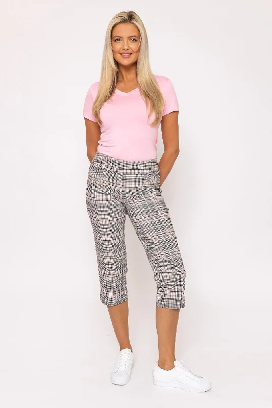 Bengaline Check Crop Pants in Pink Print Slim-Fit Khaki Pants