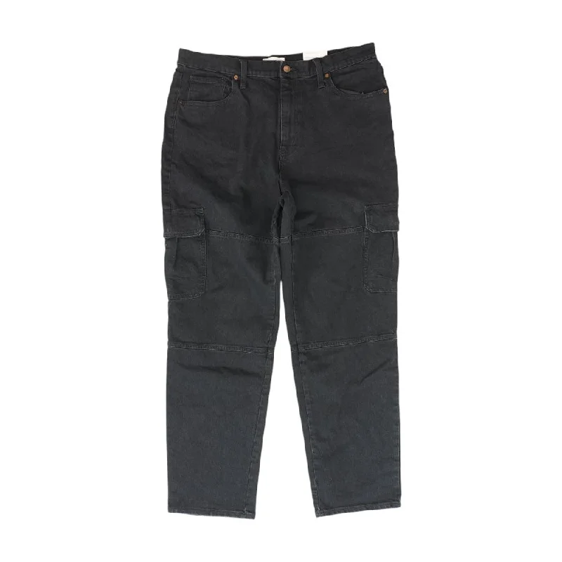 Black Solid Cargo Pants Fashionable Button-Up Pants