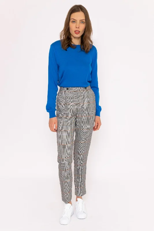 Button Detail Tailored Pant in Check Print Relaxed Linen Pants