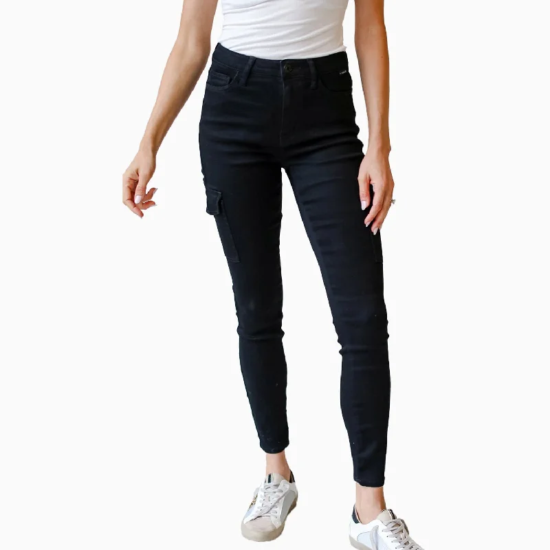 Women's High Rise Cargo Jeggings Denim Pant Elegant Wool Trousers