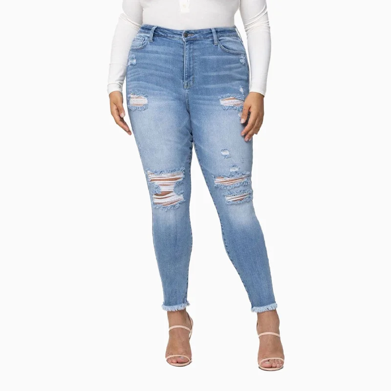 Women's High Rise Destroy Frayed Ankle Skinny Pant Trendy Wide-Leg Pants
