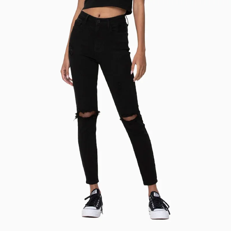 Women's High Rise Distress Ankle Skinny Pant Stylish Elastic Waist Pants