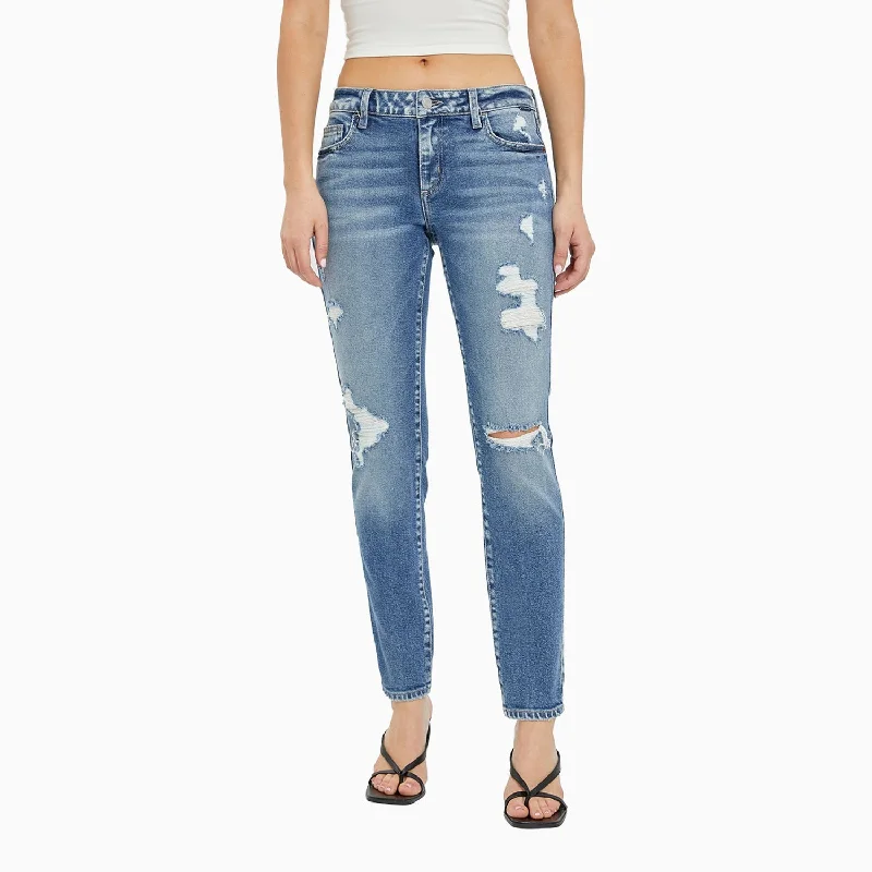Women's Low Rise Of Mom Skinny Denim Pant Casual Drawstring Pants