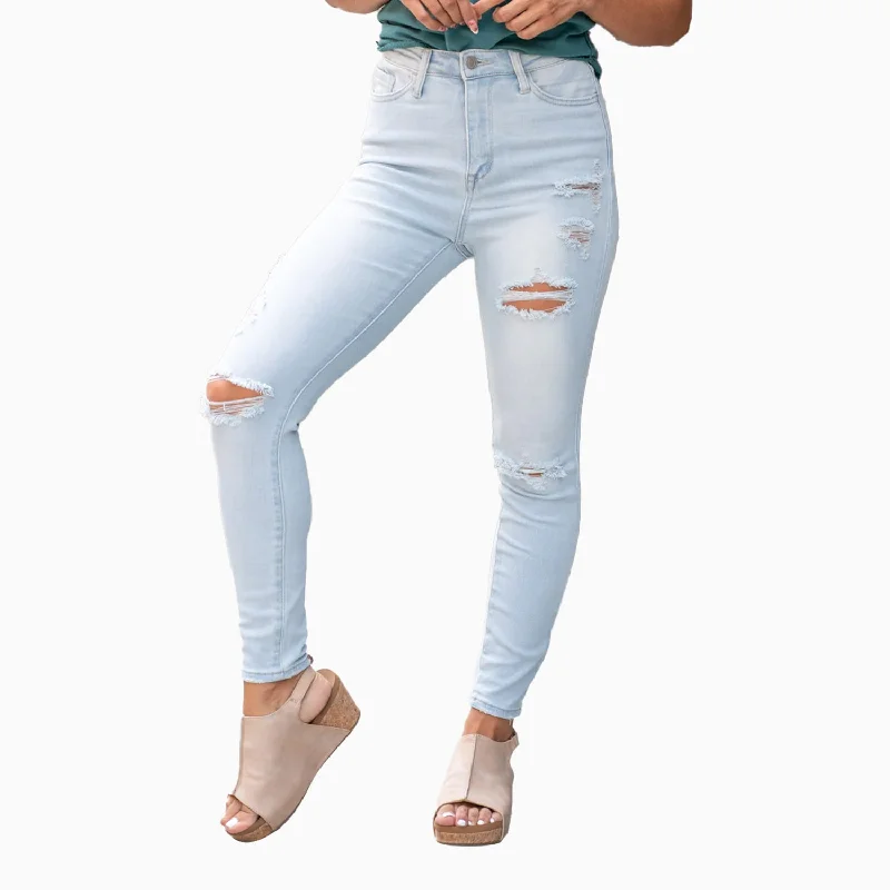 Women's Sharon High Rise Distressed Ankle Skinny Pant Trendy High-Waist Trousers