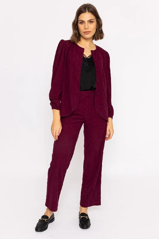 Cord Wide Leg Pant in Plum Trendy Tapered Pants